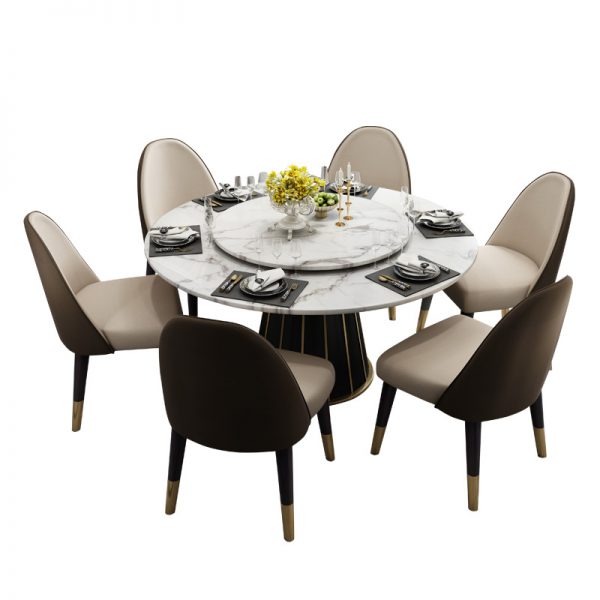 beige marble dining table and chairs