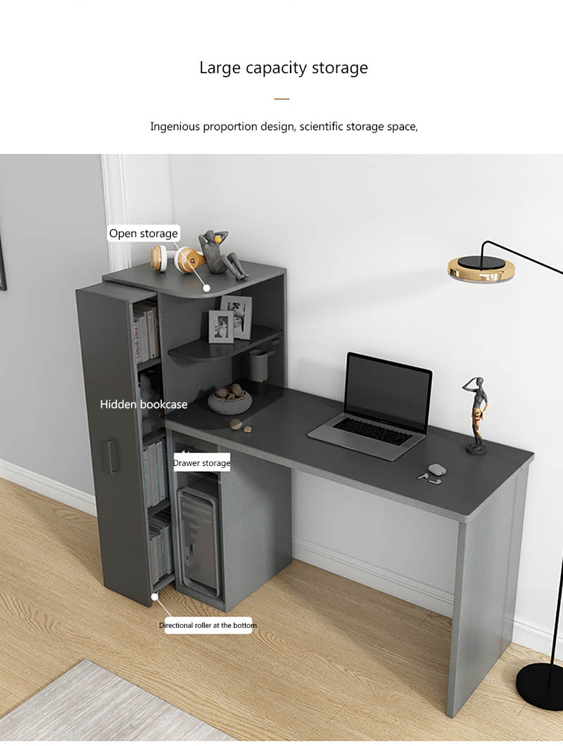 gray desk with shelves