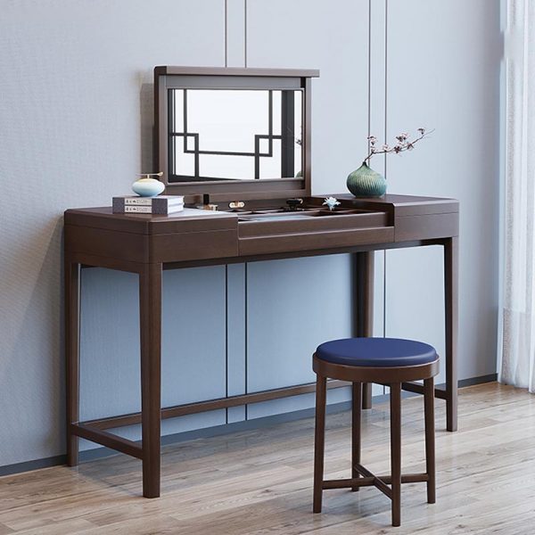 wood desk with mirror