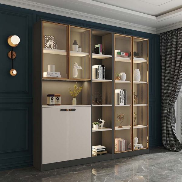 Modern Nordic Glass Door Storage, Modern Bookcase With Glass Doors And Drawers