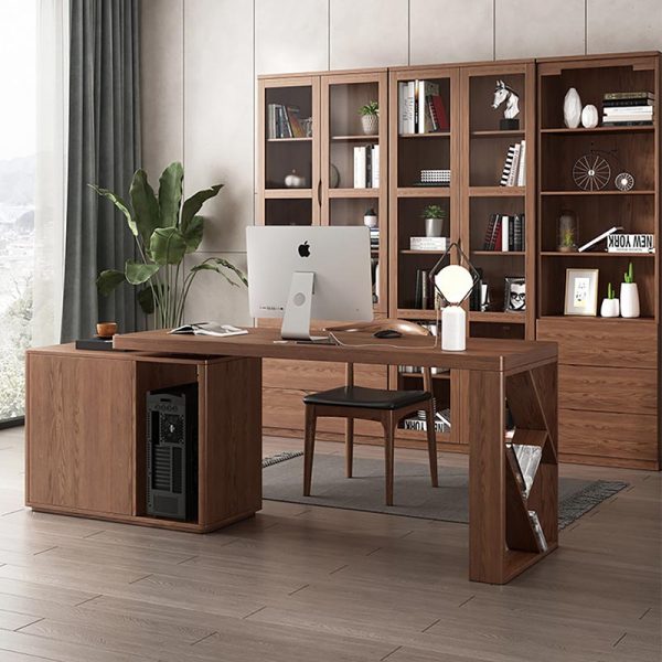 wood desk with power outlet