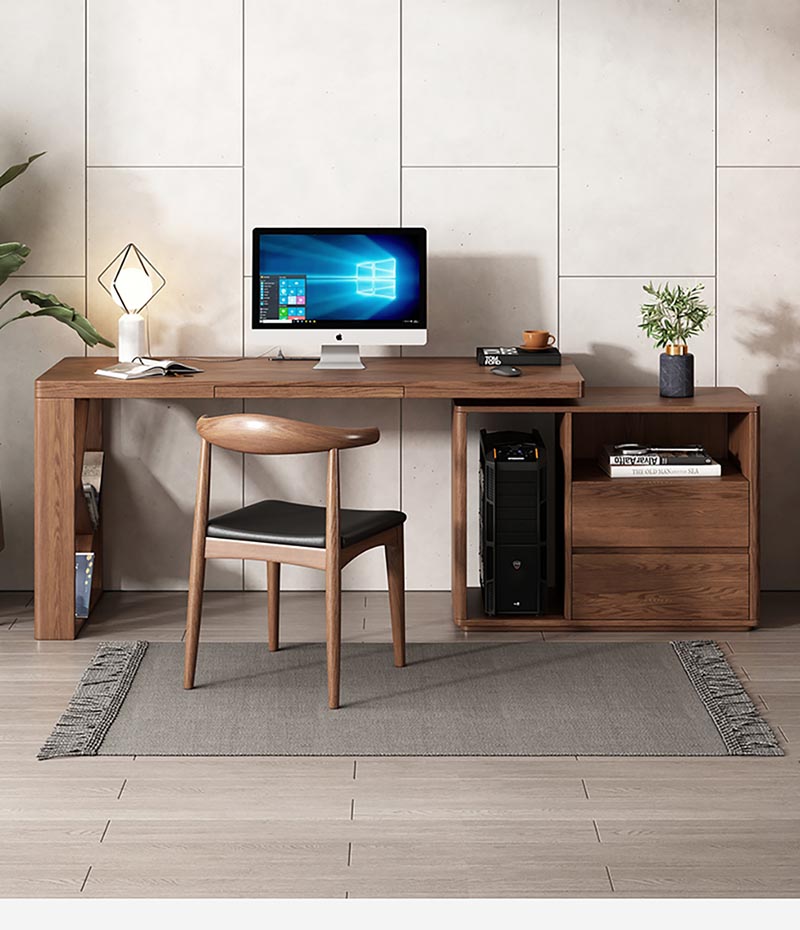 wood desk with power outlet