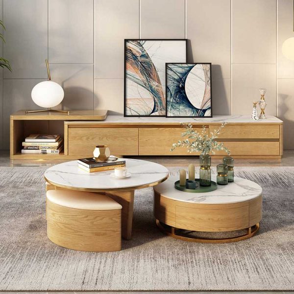 modern wood round coffee table