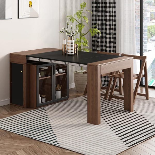 Modern Space Saving Retractable Dining, Dining Table With Storage Space