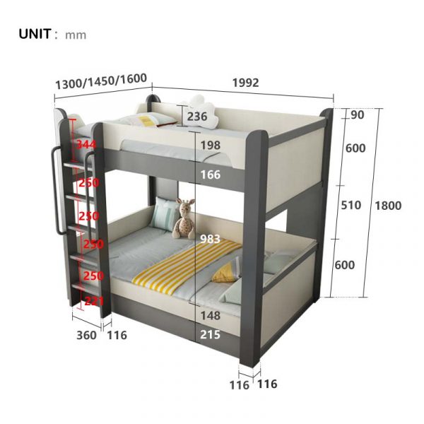 bunk bed dimensions in mm