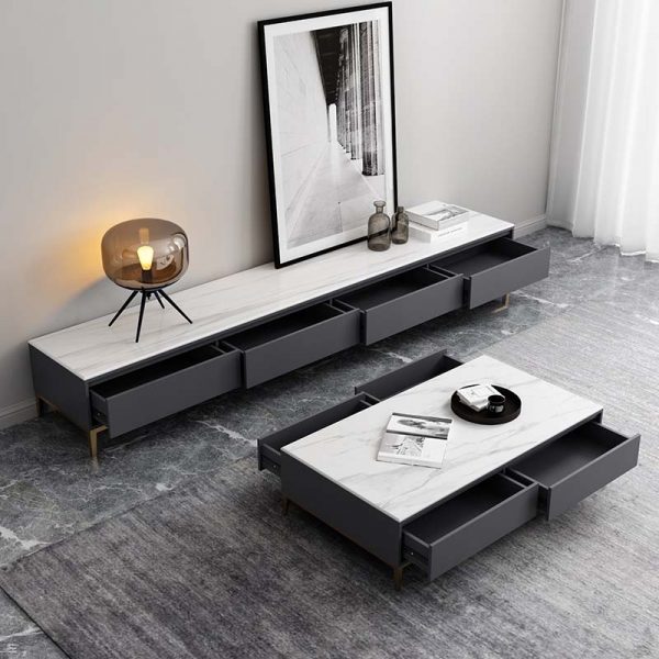 Minimalist Classic Grey Living Room Tv, Coffee Table And Sideboard