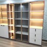 Modern Nordic Glass Door Storage Bookshelf With LED Strips