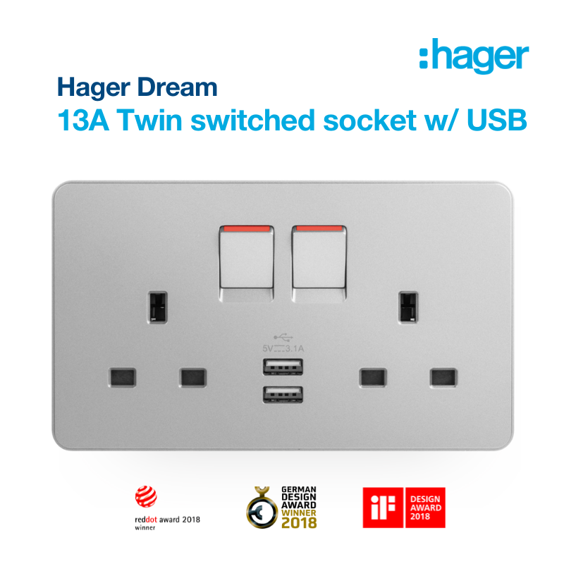 2 gang switched socket with usb