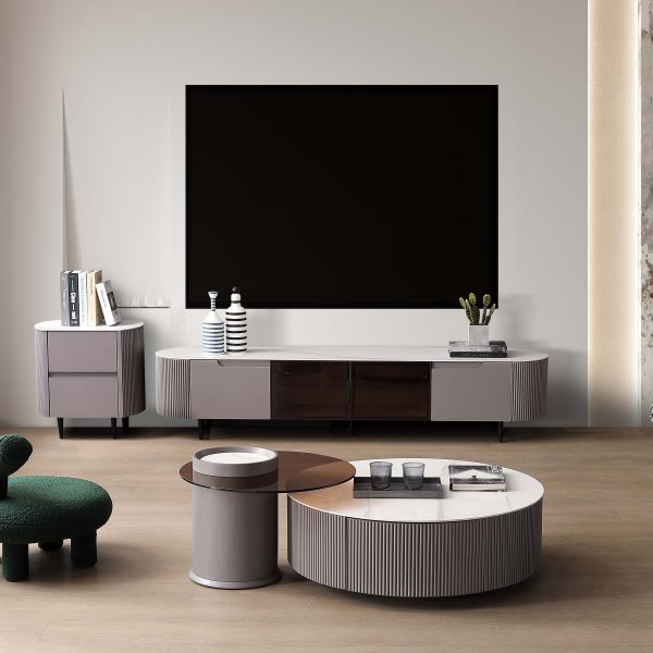 grey sideboard and coffee table